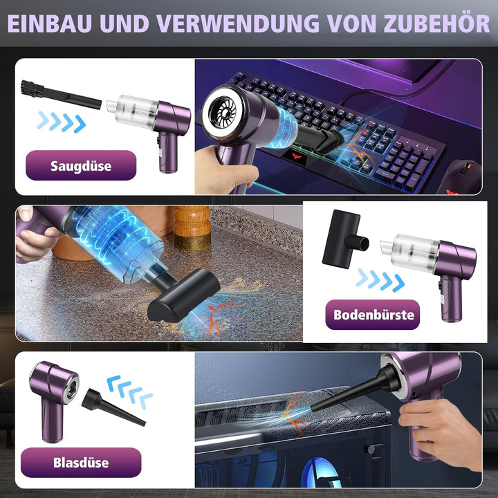 Handstaubsauger Akku Kabellos 9000Pa Mini Staubsauger Auto Wiederaufladbar mit 120W/12V High Power,S