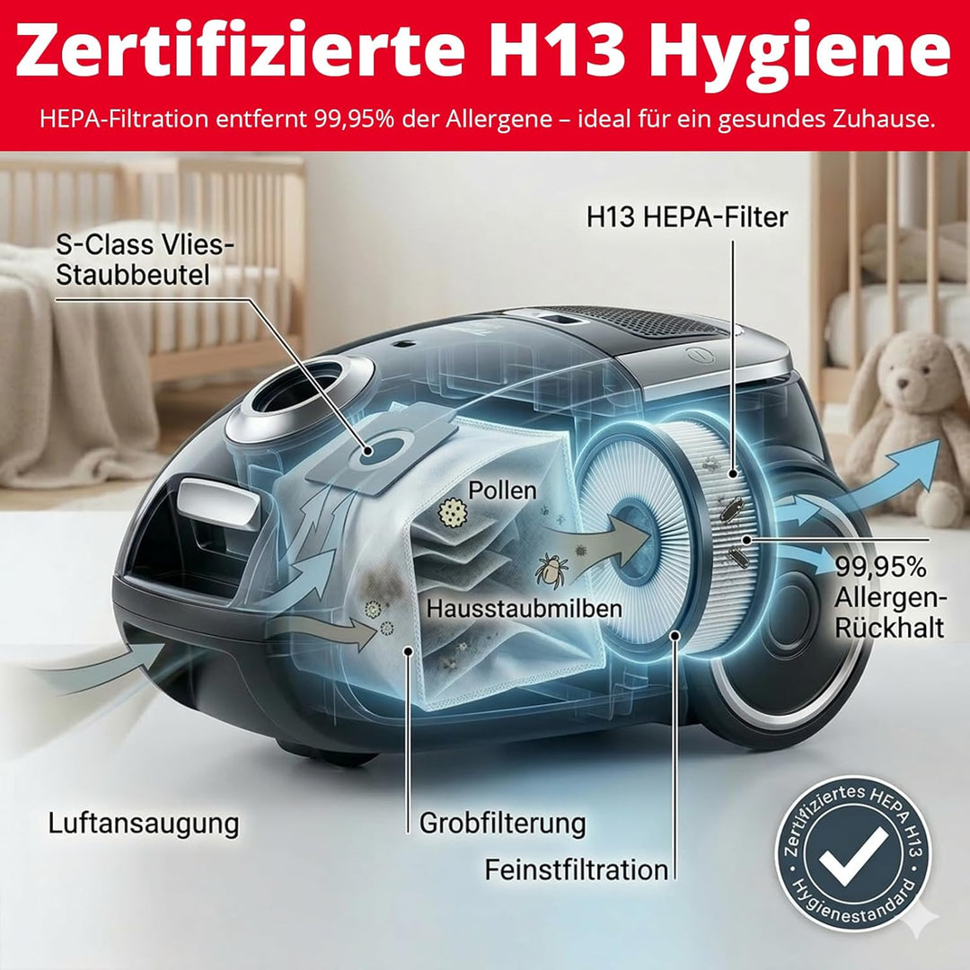 Trisa Staubsauger mit Beutel - 7m Kabel, 11m Aktionsradius, HEPA-Filter & Teleskoprohr - Vacuum Clea