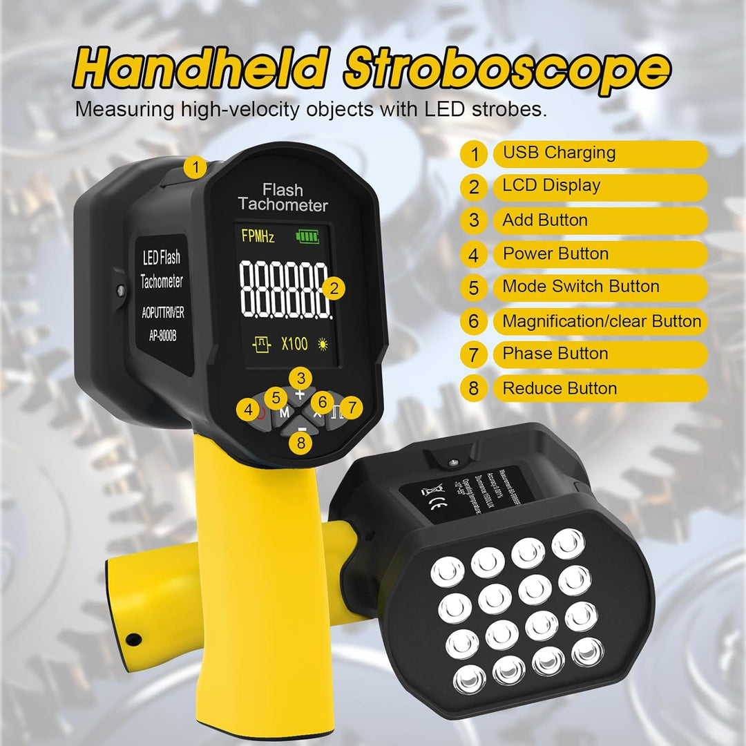Digitales LED Stroboskop, Drehzahlmesser 60-100000RPM, Wiederaufladbarer Handdrehzahlmesser, Berühru