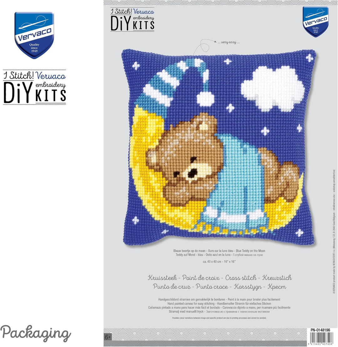 Vervaco Kreuzstichkissen/Stickkissen vorgedruckt, Leinen, blau, Blau