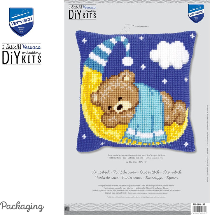 Vervaco Kreuzstichkissen/Stickkissen vorgedruckt, Leinen, blau, Blau