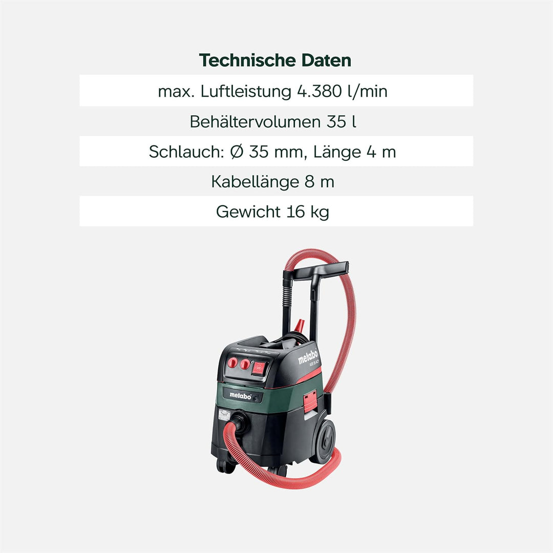 metabo Allessauger ASR 35 M ACP – 602058000 – Baustellen- und Werkstatt-Staubsauger mit MPulse-Filte