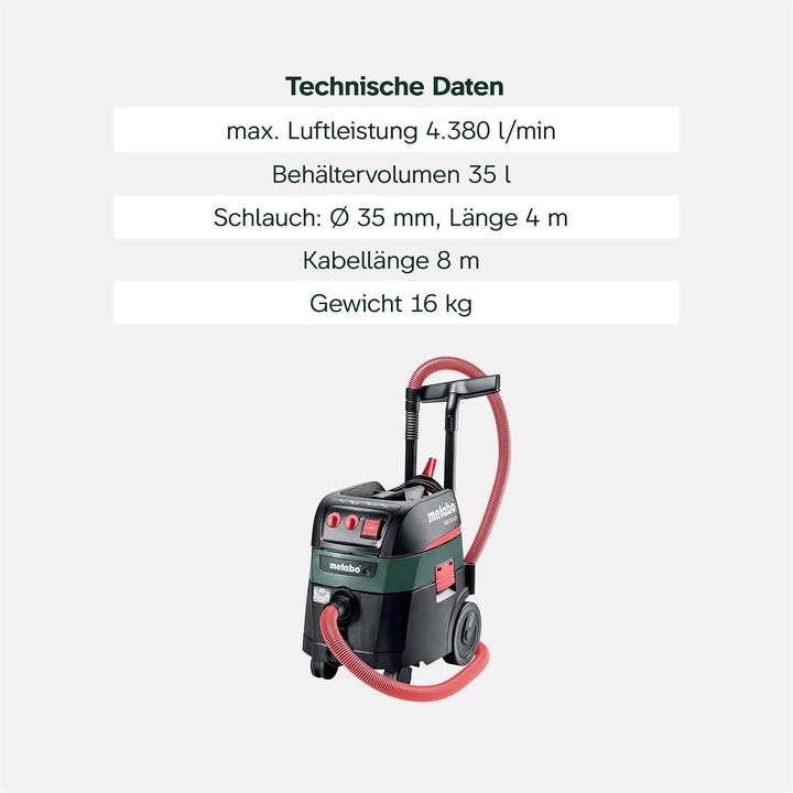 metabo Allessauger ASR 35 M ACP – 602058000 – Baustellen- und Werkstatt-Staubsauger mit MPulse-Filte