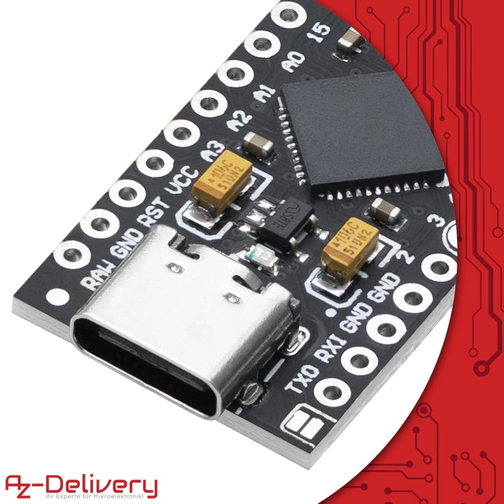 AZDelivery Pro Micro ATMEGA32U4 5V/16MHZ Entwicklungsboard Mikrocontroller Modul mit Bootloader IDE