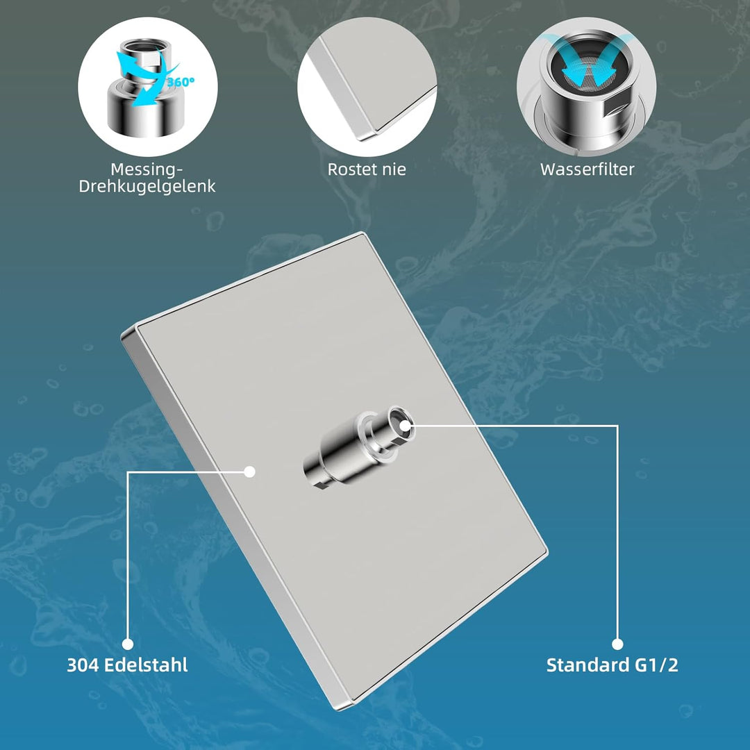 Hibbent Regenbrause Duschkopf(300 * 300MM),Edelstahl Regenduschkopf,Eckig Einbauduschköpfe,Spardusch