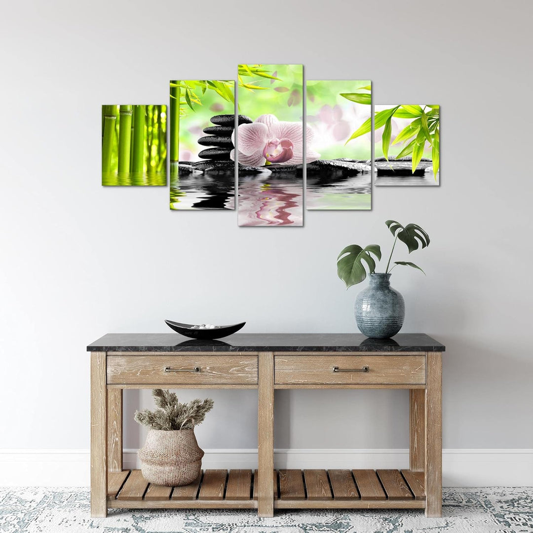 Runa Art Wandbilder Orchidee Feng Shui 5 Teilig Bild auf Vlies Leinwand Deko Wohnzimmer Schlafzimmer