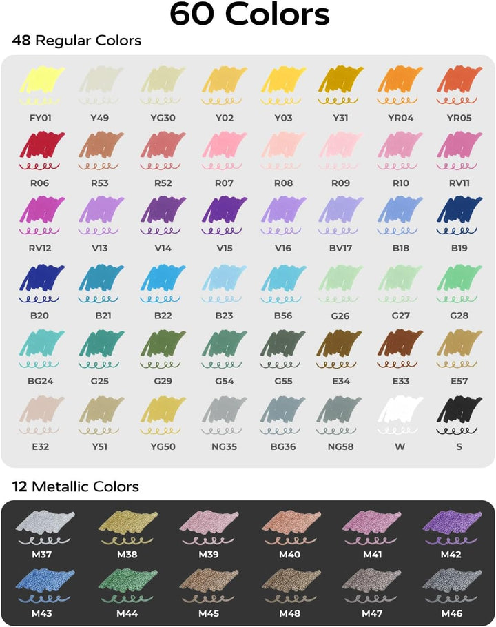 JusArt 60 Acrylstifte mit Doppelspitze, Pinsel und feine Spitze, Acrylic Marker Wasserfest, Premium-