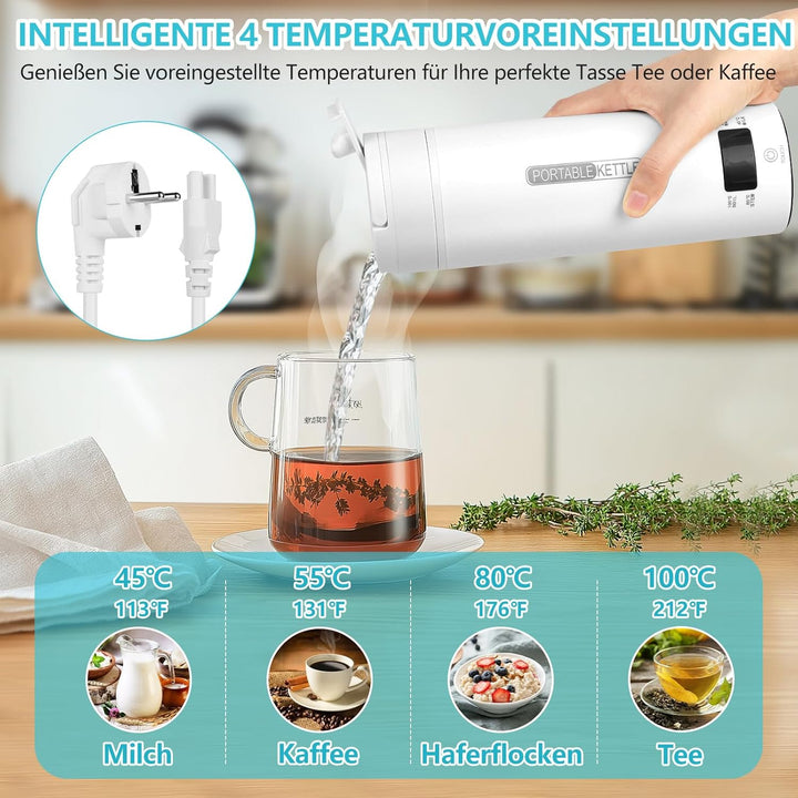GuKKK Reisewasserkocher Klein Elektrische, 500ML Tragbarer Wasserkocher Mini Wassertasse Edelstahl 3