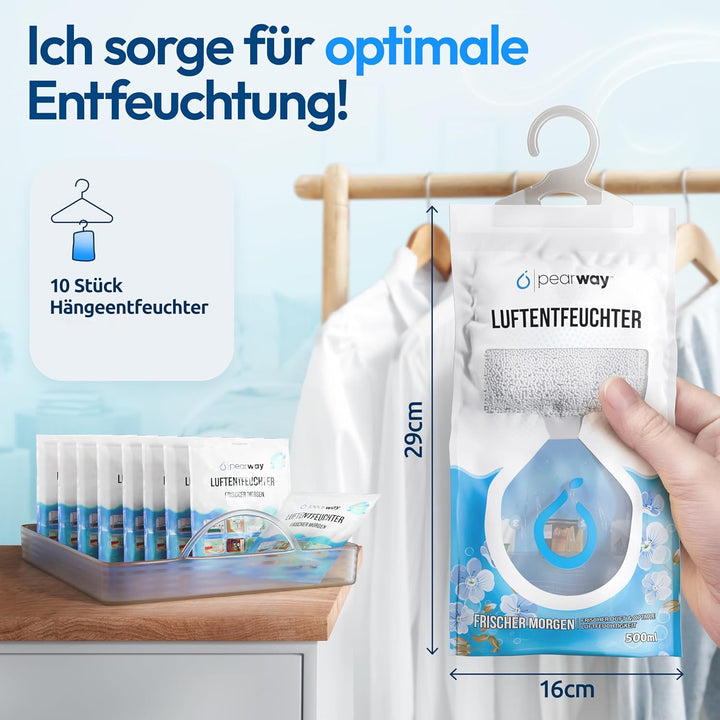PEARWAY 10x Schrank Entfeuchter 500ml I Feuchtigkeits Beutel Frischer Morgen I Entfeuchter Schrank I