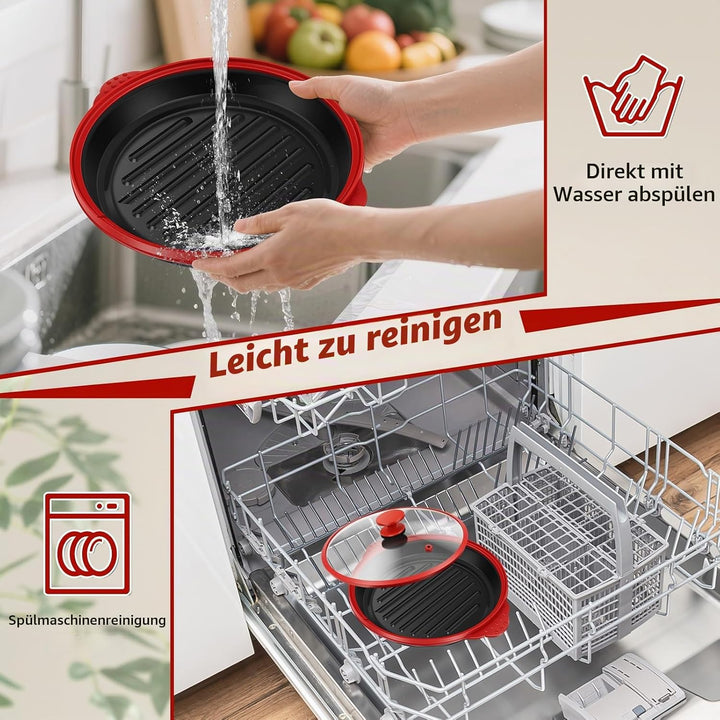 Mikrowellen Grillpfanne mit Deckel,Sicher Microwave Grill Pan mit Verbrühungsschutz und Antihaft,gle