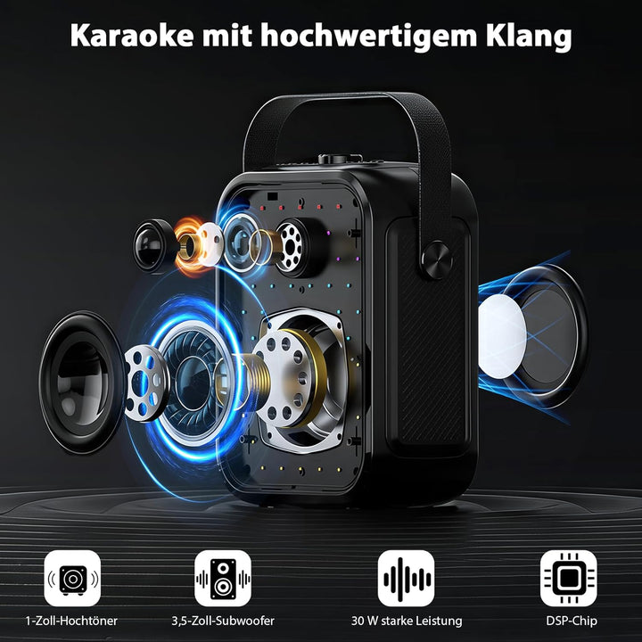 Karaoke Maschine für Erwachsene mit 2 kabellosen Mikrofonen, tragbarer Bluetooth-Lautsprecher mit St