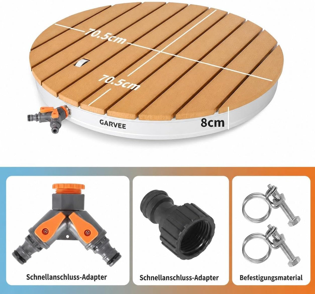 Premium WPC Saunadusche Sommer Pooldusche, Gartendusche Rund mit Fussrad, Aussendusche Witterungsbes