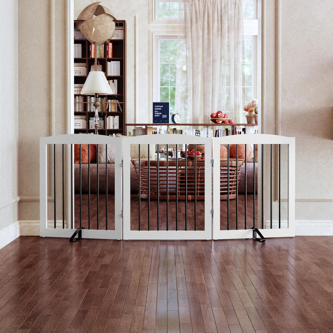 Absperrgitter Hund,Hundegitter für Wohnung Garten ohne Bohren aus Metal Holz,Freistehendes Hundeabsp