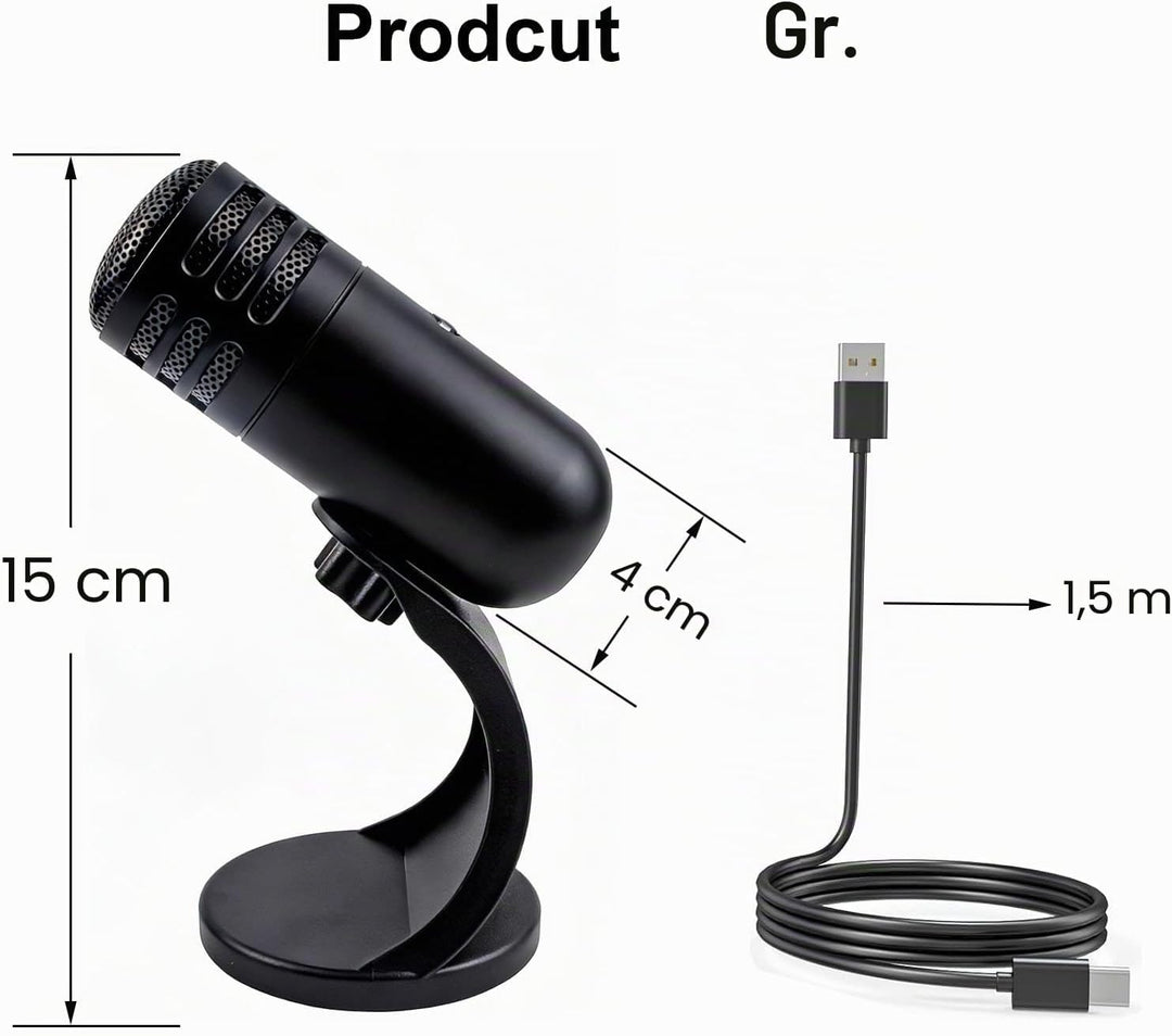 USB Mikrofon, USB-Kondensatormikrofon, PC-Computer-Gaming-Mikrofon mit Ständer, Stummschalttaste, Pl
