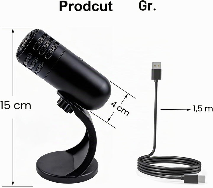 USB Mikrofon, USB-Kondensatormikrofon, PC-Computer-Gaming-Mikrofon mit Ständer, Stummschalttaste, Pl