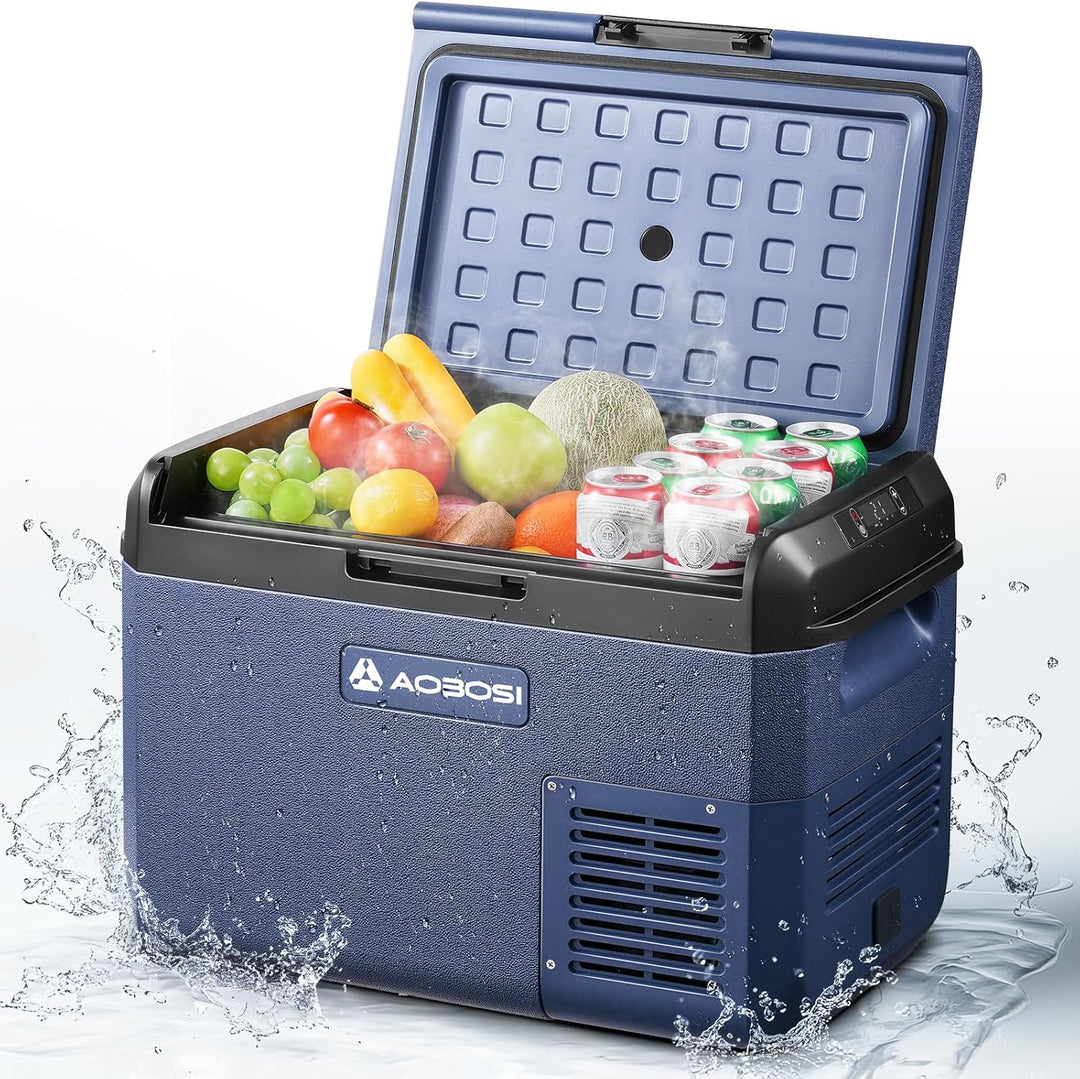 AAOBOSI Kompressor Kühlbox 25L, Tragbare Elektrische Kühlbox 12V/230V, IPX4 Wasserdicht, -20°C bis 2