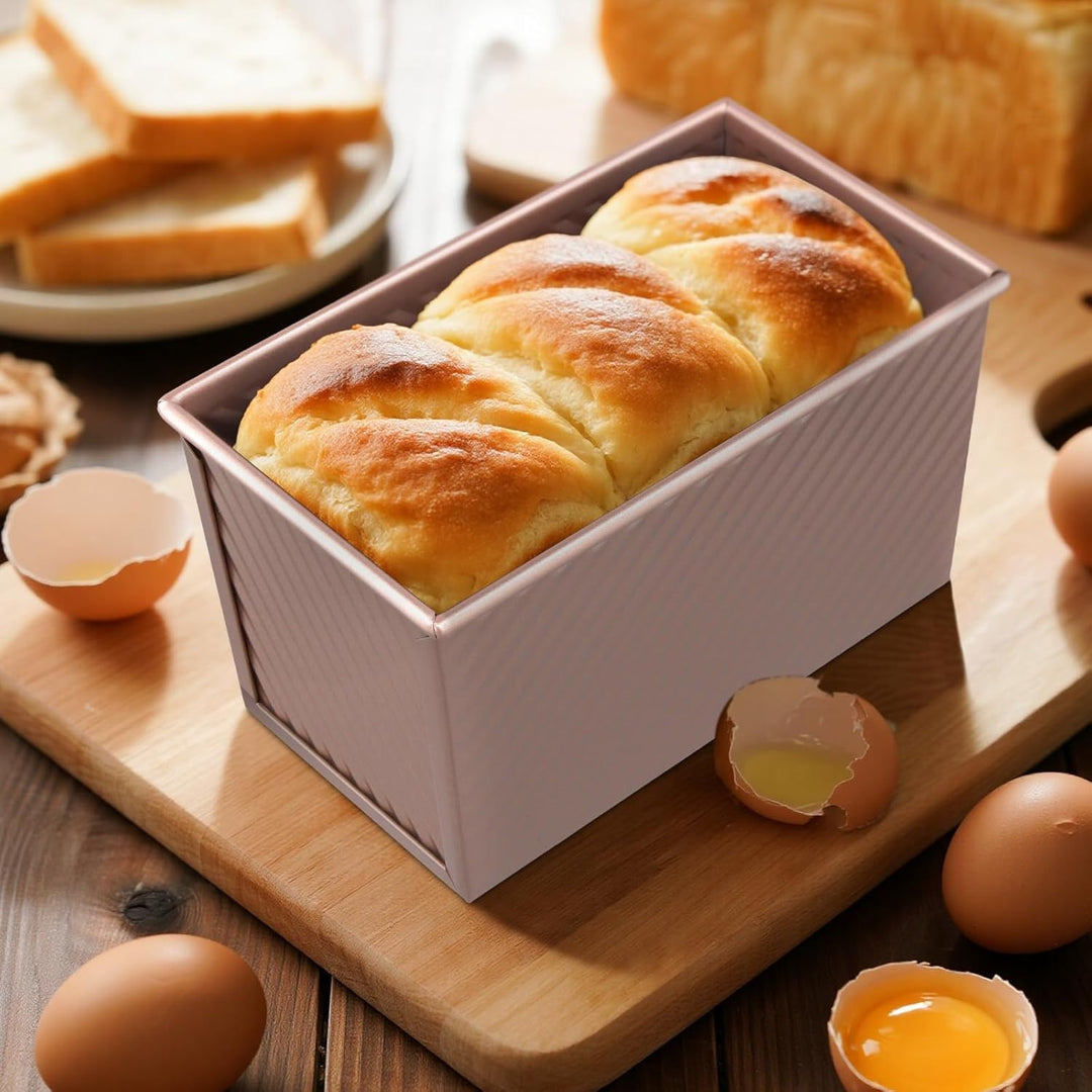 CHUENKUK 3 Stücke 2 Grösse Toastbrot Backform mit Deckel, 20,6 x 11,9cm und 18,7 x 9,3cm Roségold Ka