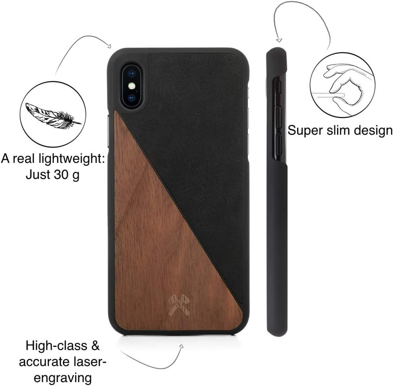 Woodcessories - Hülle kompatibel mit iPhone XS Max aus Echtholz - EcoSplit Case (Walnuss/Schwarz) Wa