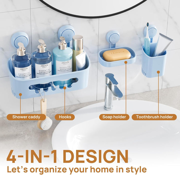 LEVERLOC Duschablage Ohne Bohren Saugnapf Dusche Organizer Grosse Kapazität Bad Organizer Ohne Bohre