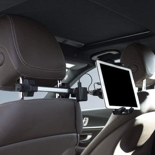 Macally HRMOUNTPRO4UAC, Kopfstützen Autohalterung mit USB Ladegerät für alle iPad & Tablet PCs bis 2