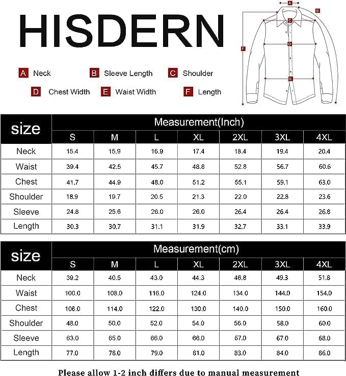 HISDERN Flanellhemd Herren Karierte Hemden Herren Langarm Button Down Baumwolle Holzfällerhemd Regul