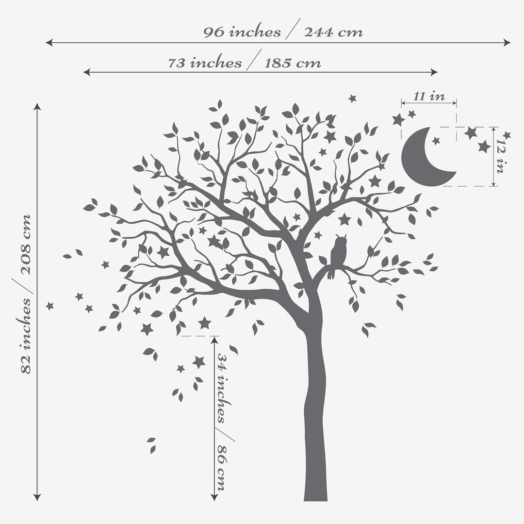 Studio Quee Grosser Baum Wandaufkleber mit Eule, Mond und Sternen Kinderzimmer Wandbild Dekoration 0