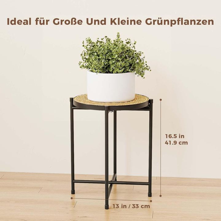 Bamworld Blumenständer Metall Pflanzenständer mit Geflochtenem Tablett, Moderner Blumen Tisch für In