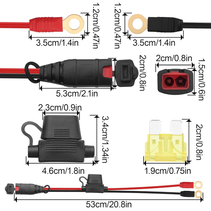 GC002 X-Connect M6 Ösenklemme, 20 A, Sicherung, permanentes Batterie-Ladekabel für Motorrad, ATV, UT