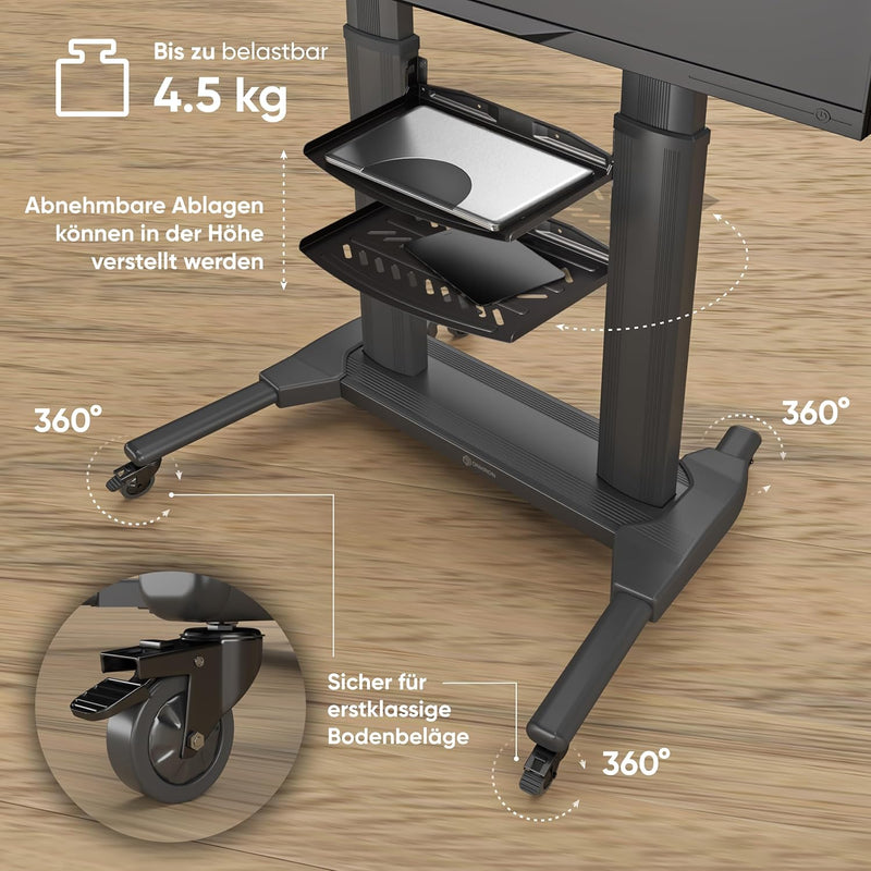 ONKRON TV Standfuss Fernseher aus Aluminium - TV Ständer rollbar & höhenverstellbar 40-80 Zoll LED P