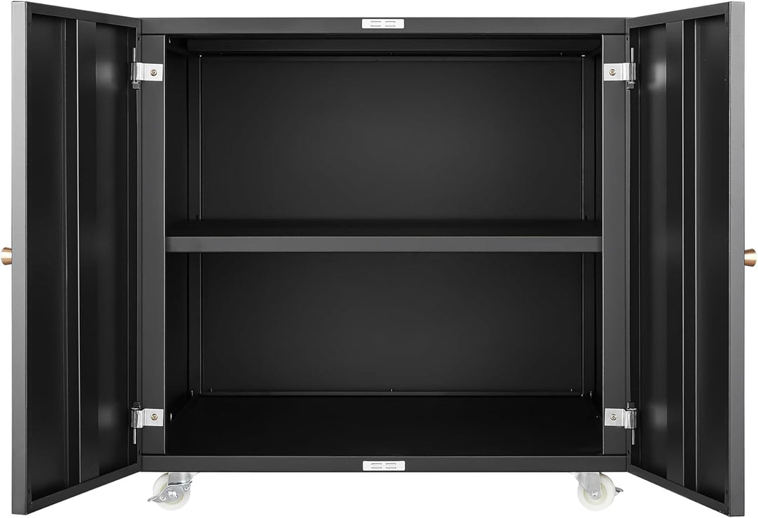 Rollcontainer Aktenschrank Büroschrank aus Metall mit 2 Türen und Verstellbare Einlegeböden, Drucker
