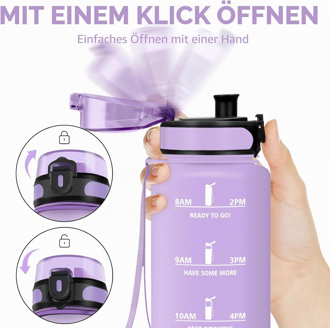 HoneyHolly Trinkflasche 1500ML, Auslaufsicher mit Zeitmarkierung, Water Bottle, Trinkflaschen mit Fi