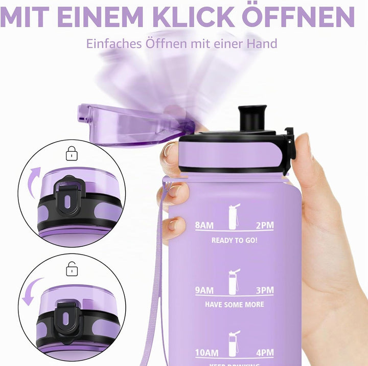 HoneyHolly Trinkflasche 1500ML, Auslaufsicher mit Zeitmarkierung, Water Bottle, Trinkflaschen mit Fi