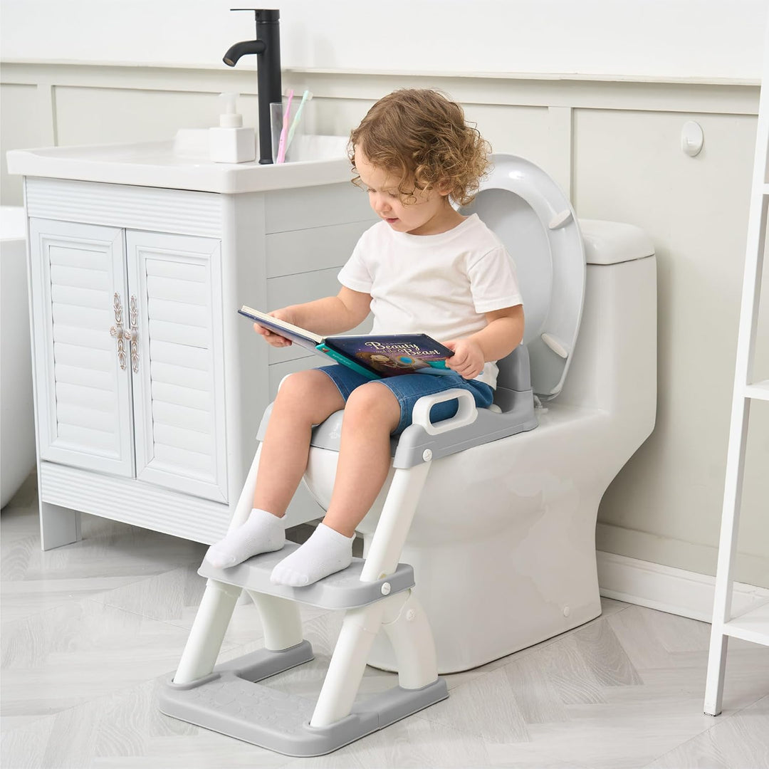 Toilettensitz Kinder mit Treppe – Höhenverstellbarer Kinder Toilettensitz mit Trittstufe & Rückenleh