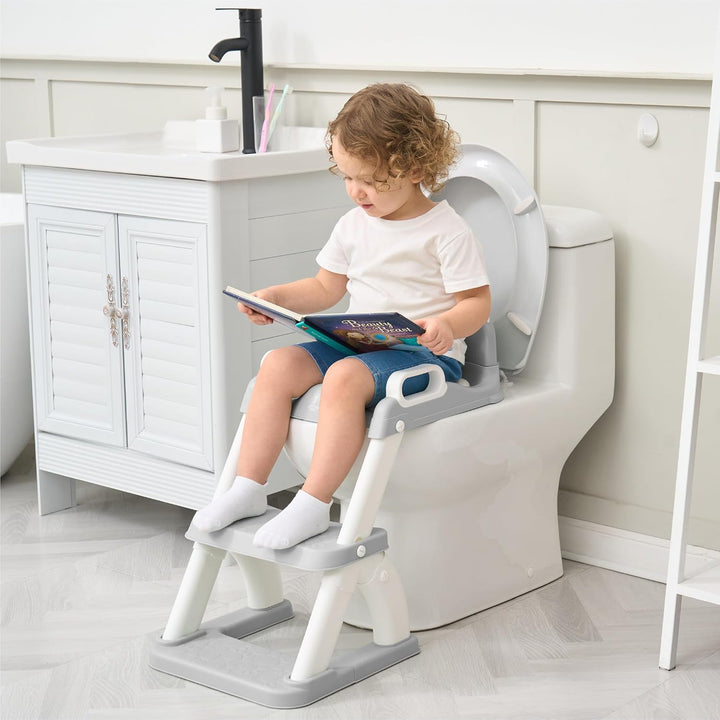 Toilettensitz Kinder mit Treppe – Höhenverstellbarer Kinder Toilettensitz mit Trittstufe & Rückenleh