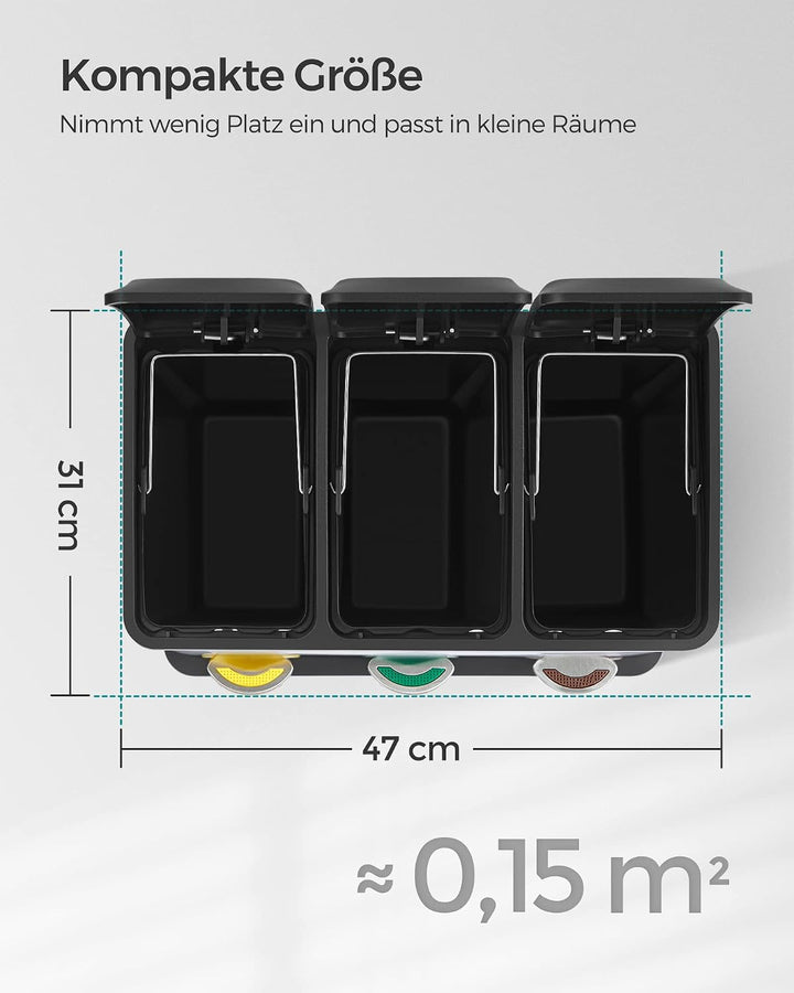 SONGMICS Mülleimer für die Küche, 3 x 8 L, Abfalleimer aus Metall, 3-in-1 Treteimer, Mülltrennung, M