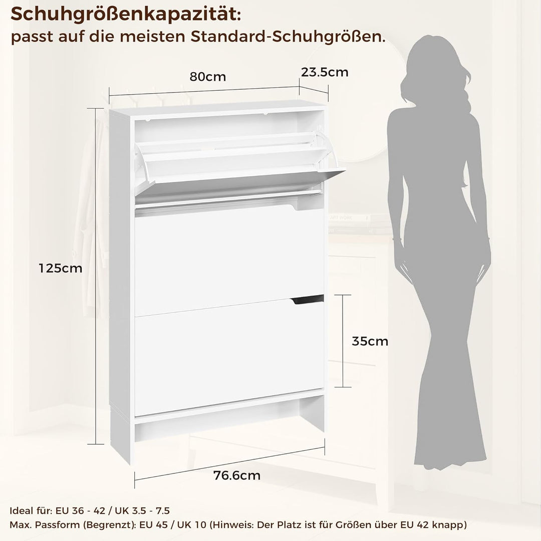 IRONCK Schuhschrank mit 3 Klappen, Schuhkipper Schmal, Schuhregal Flur freistehend, Schuhkommode mit