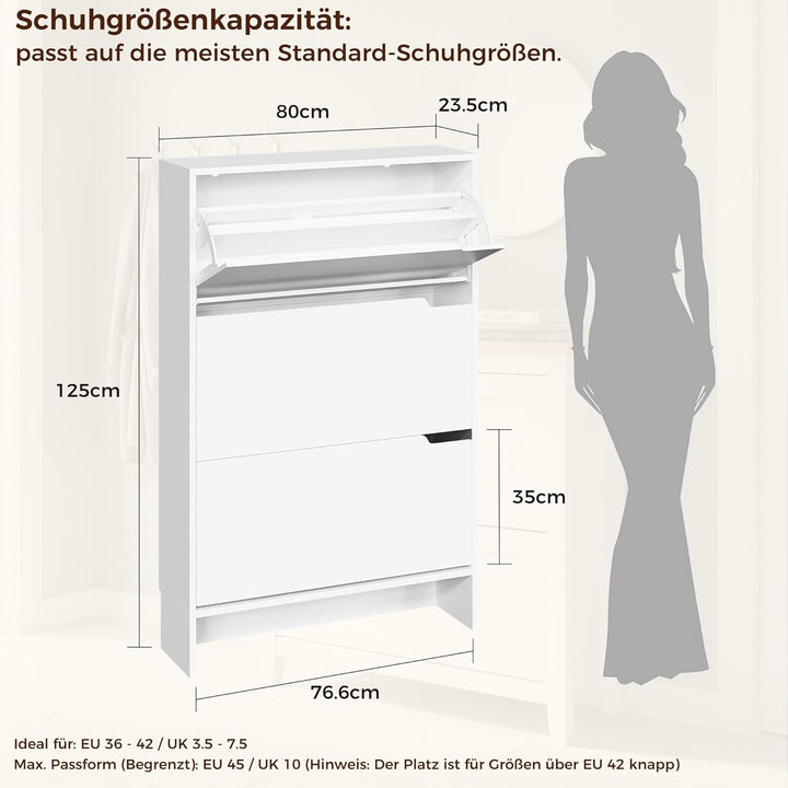 IRONCK Schuhschrank mit 3 Klappen, Schuhkipper Schmal, Schuhregal Flur freistehend, Schuhkommode mit
