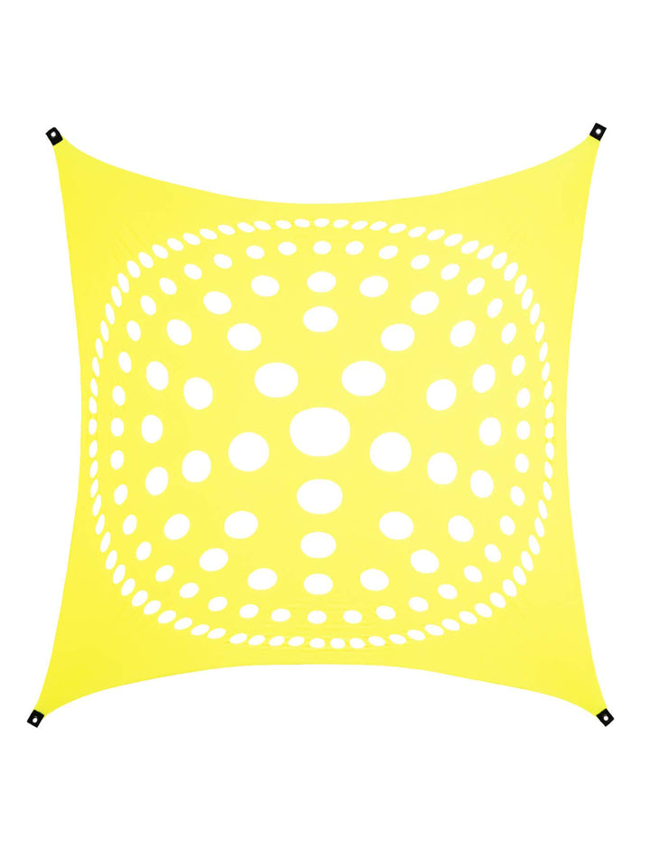 PSYWORK Schwarzlicht Segel Spandex | Mandala Dots | Vanille | 3 x 3m | UV-aktiv | Leuchtend | Wandtu