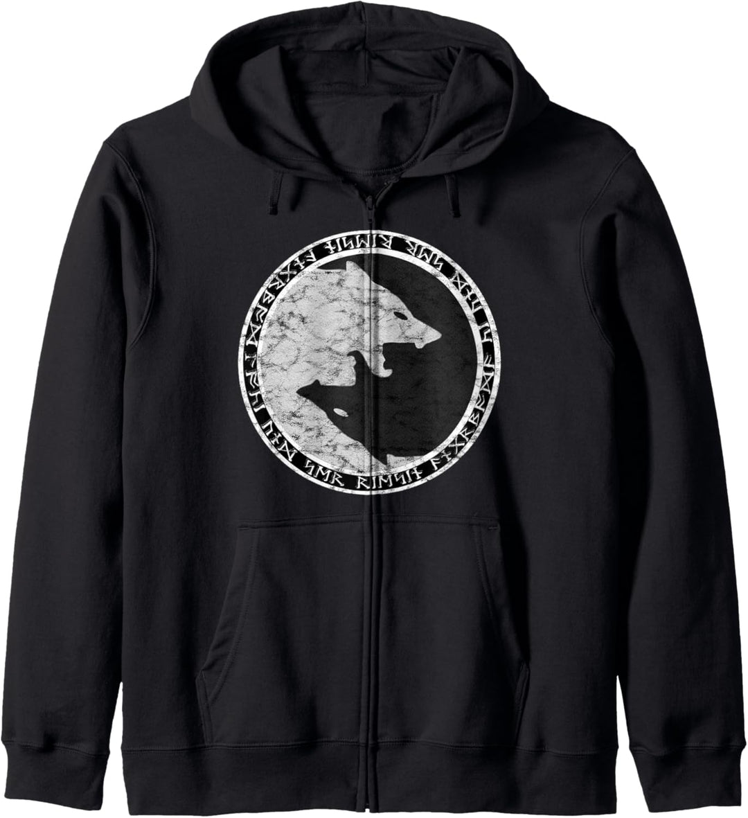 Fenrir Wolf von Odin im Kreis von nordischen Runen Kapuzenjacke