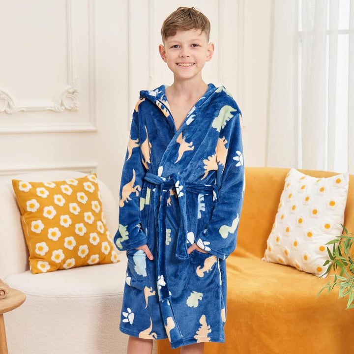 V.&GRIN Bademantel Kinder Mädchen, Fleece Kinderbademantel mit Kapuze für Jungen von 3–14 Jahren in