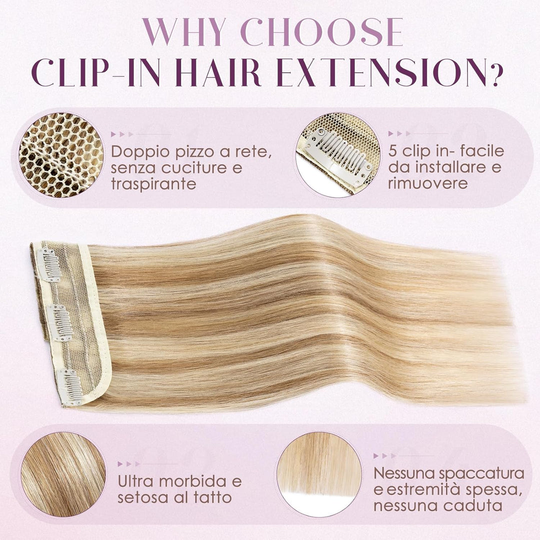 UK-Fashion-Shop Extensions Echthaar Clip in Blond 45cm Clip in Extensions Echtahhar 1 Tresse Invisib