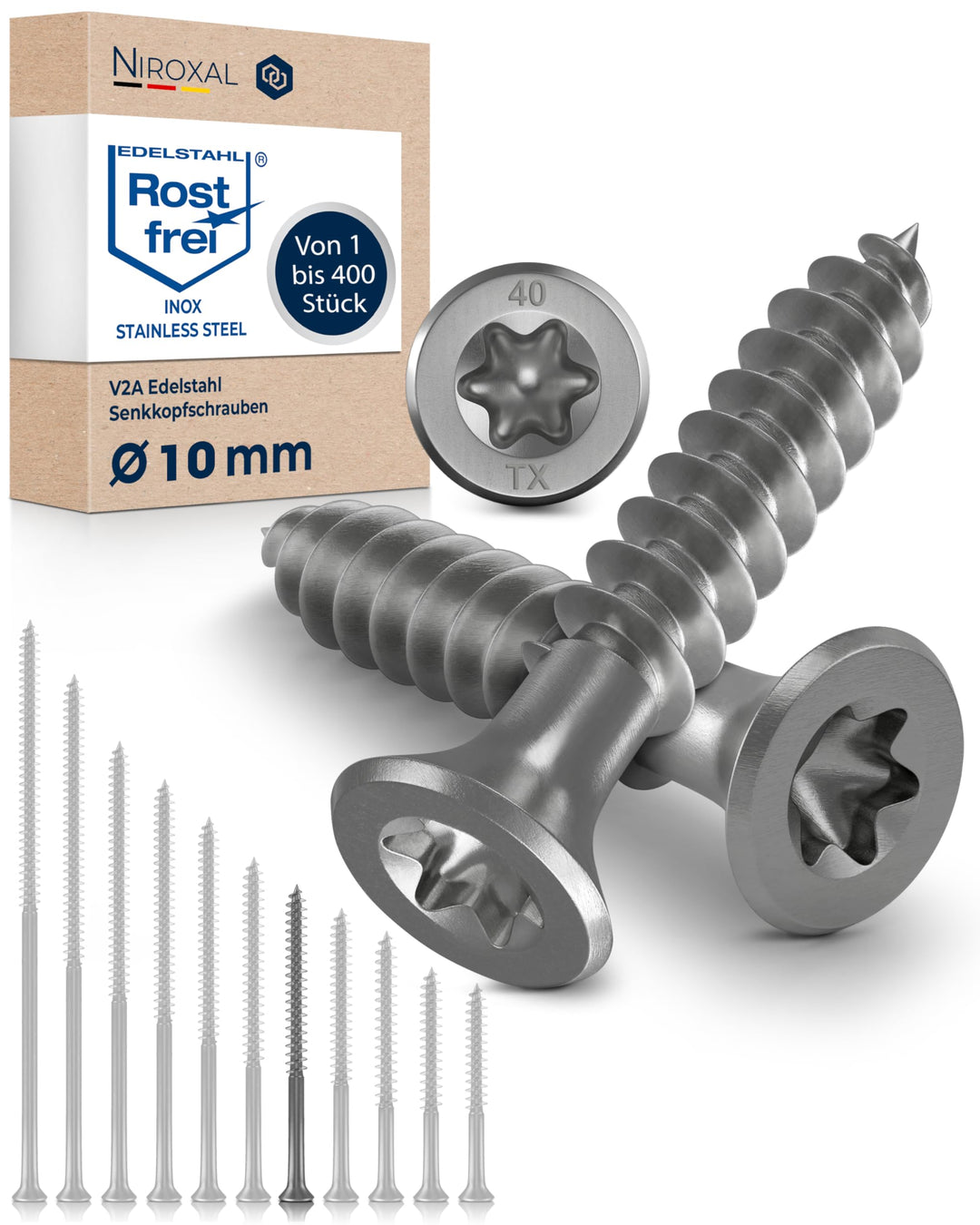 Schrauben Torx Edelstahlschrauben 10x120 Edelstahl V2A rostfrei Spanplattenschrauben für Holz Teilge