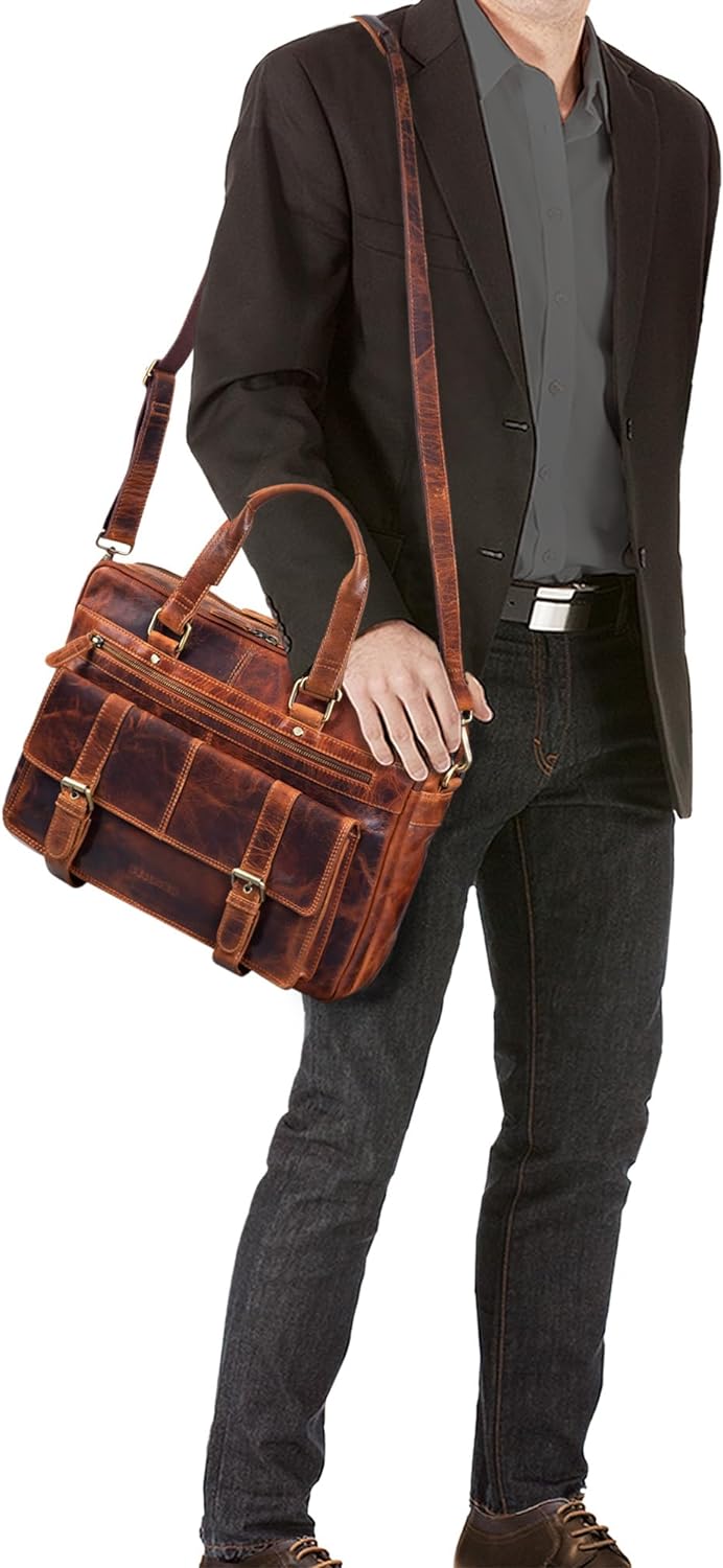 STILORD 'Alvaro' Vintage Businesstasche Echtes Leder Laptoptasche 15,6 Zoll Aktentasche Grosse Umhän
