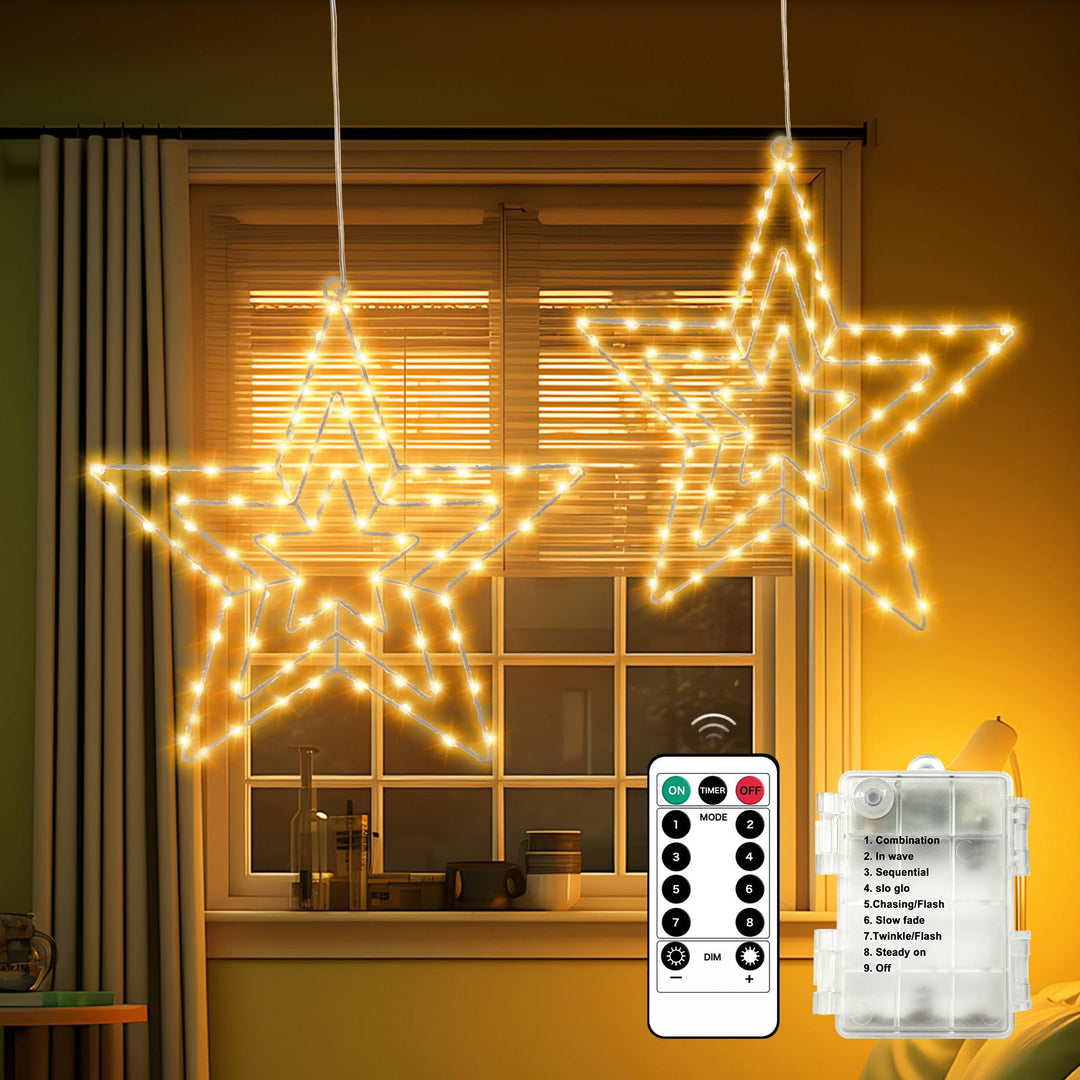 Bigzom LED Sterne Fenster Weihnachtsdeko 75 LED, Drehbar Weihnachtsbeleuchtung Batteriebetriebene mi