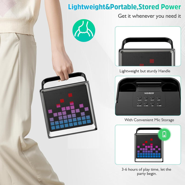 Karaoke-Maschine für Kinder und Erwachsene,tragbarer Bluetooth-Lautsprecher mit 2 drahtlosen Mikrofo