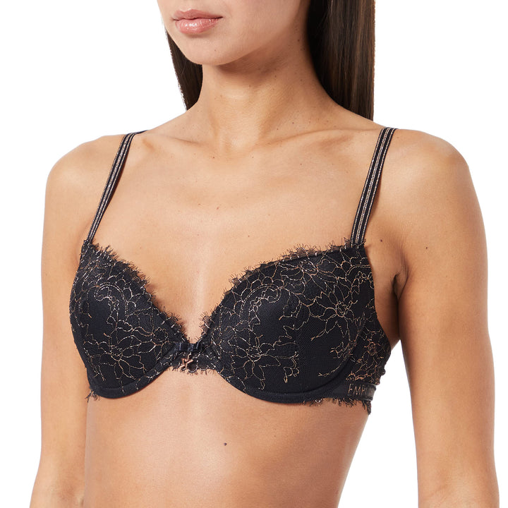 Emporio Armani Damen Christmas Lace Push Up Bra 32 / B Schwarz, 32 / B Schwarz