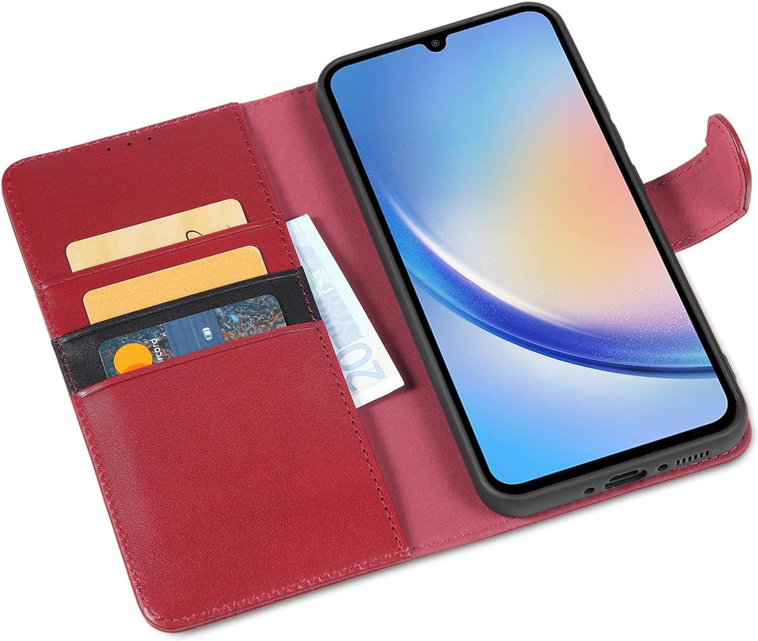 LENSUN Hülle Echtleder für Samsung Galaxy A34, Handyhülle [Echtes Leder][Magnetverschluss][RFID Bloc
