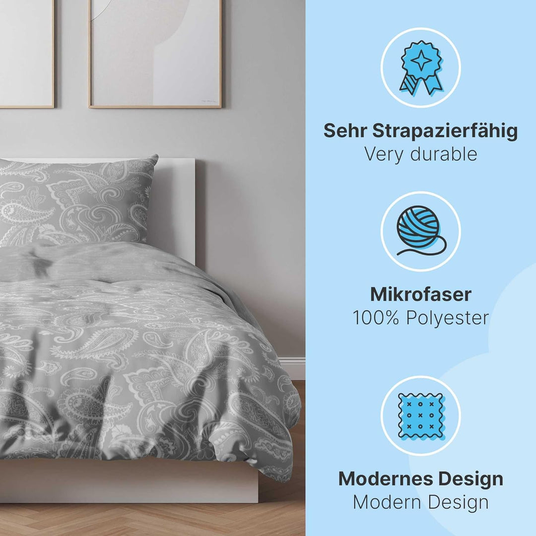 etérea Microfaser Bettwäsche Paisley Life 200x200 3er Set - Bügelfrei mit Reissverschluss - nach Oek