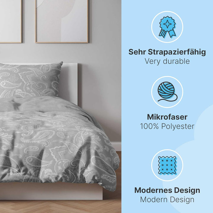 etérea Microfaser Bettwäsche Paisley Life 200x200 3er Set - Bügelfrei mit Reissverschluss - nach Oek