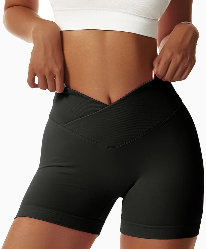 Vertvie Damen 2er Pack Gym Shorts V Cross Stretch Push Up Yoga Shorts Booty Scrunch Fitness Hosen Ku